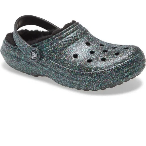 Glitter Fur Lined Crocs Crocs Classic Glitter Lined Clogs Black